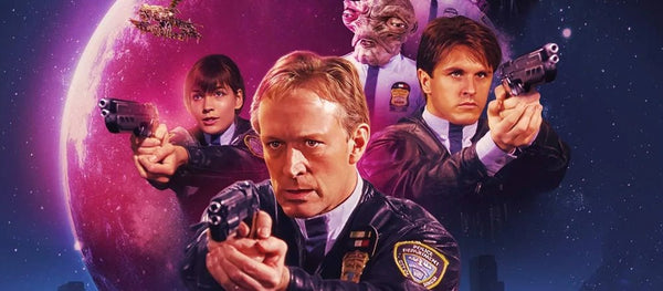 Patrick Brogan, Jack Haldane and alien officers in Space Precinct artwork