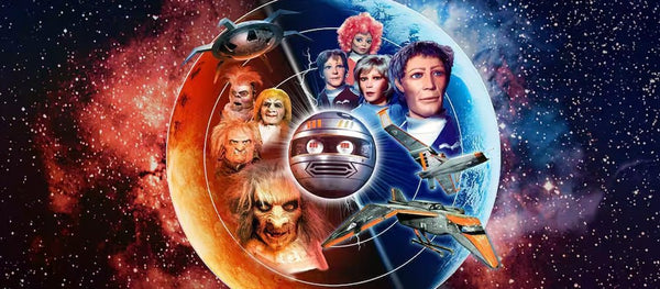 Terrahawks artwork featuring the human team, alien enemies and Zeroid