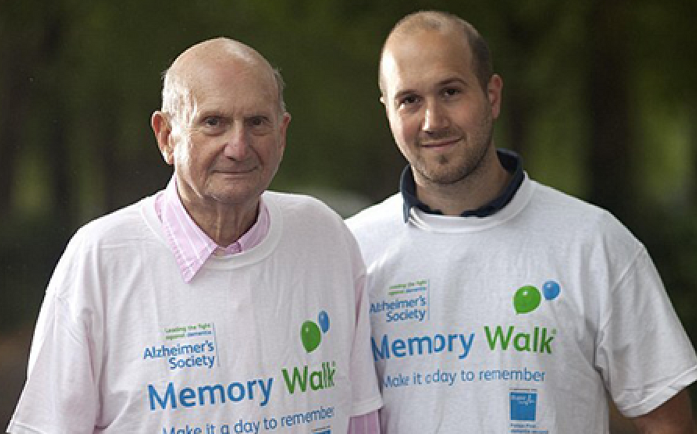 Gerry and Jamie Anderson wearing Alzheimer’s Society Memory Walk T-shirts