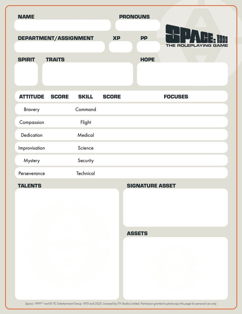 Space: 1999 Roleplaying Game Character Sheets [FREE DOWNLOAD] - The Gerry Anderson Store